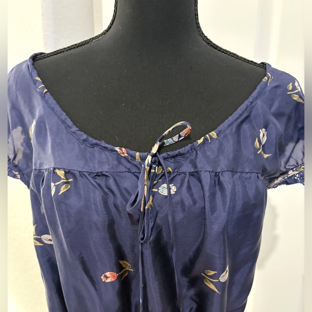 Johnny Was Floral Navy Blue Silk Dress Small - Picture 2 of 7